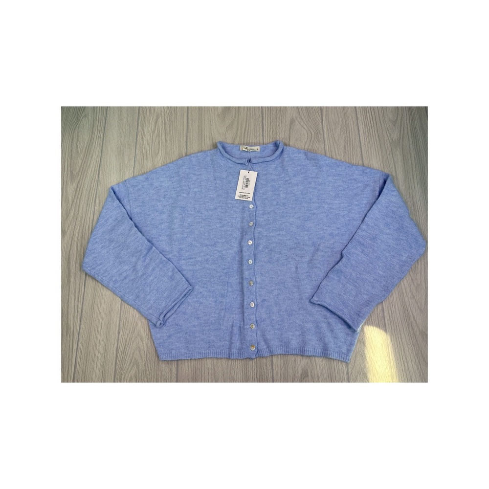 Molly Green Shay Slouchy Sweater Sky Blue Button Front Cardigan Medium NEW